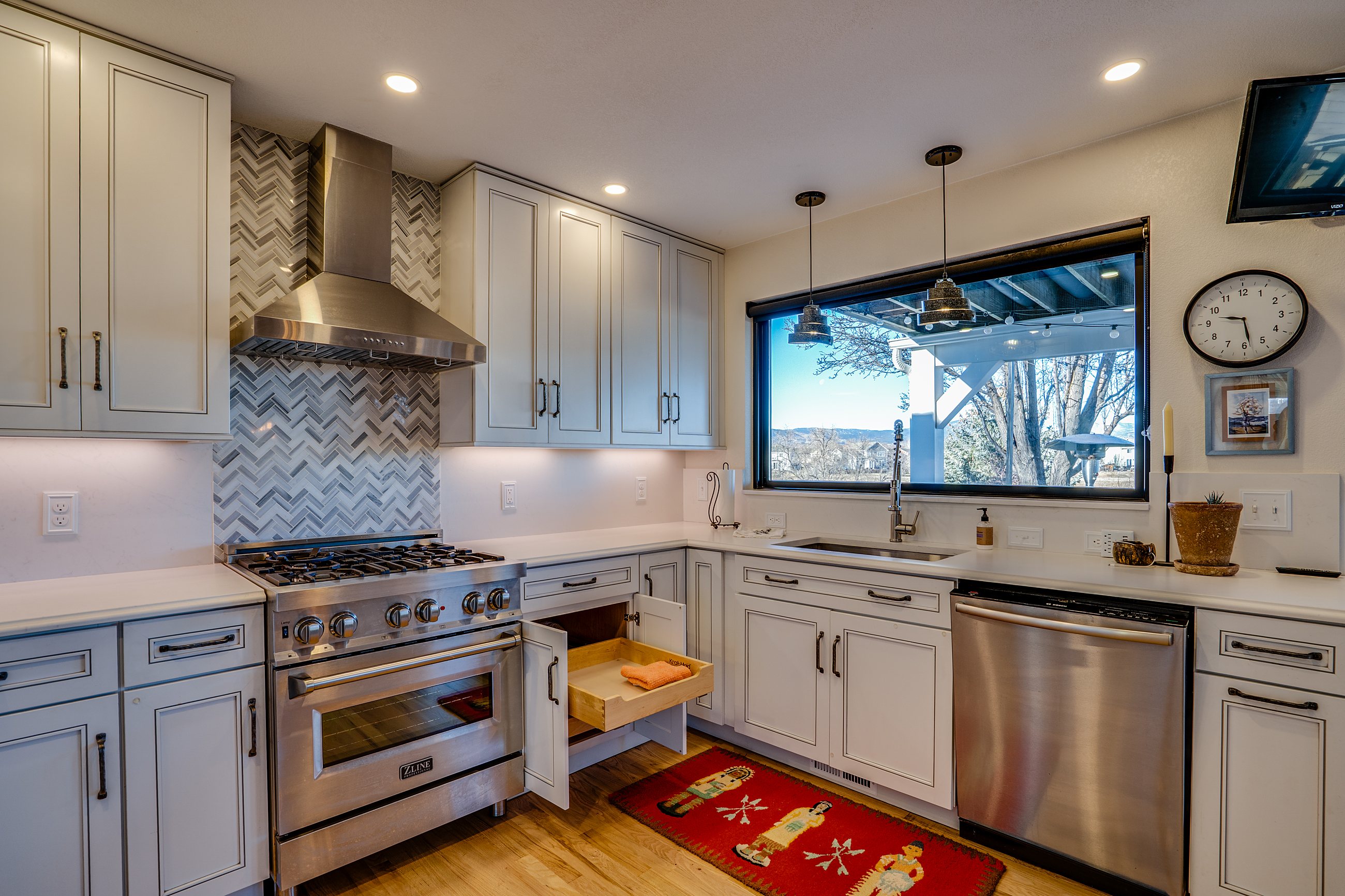Open concept kitchen and living room real estate photography