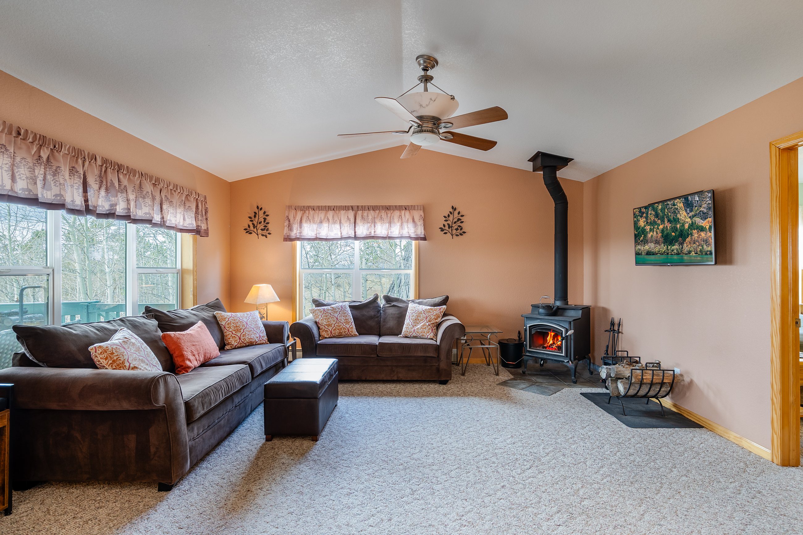 Bright staged living room interior