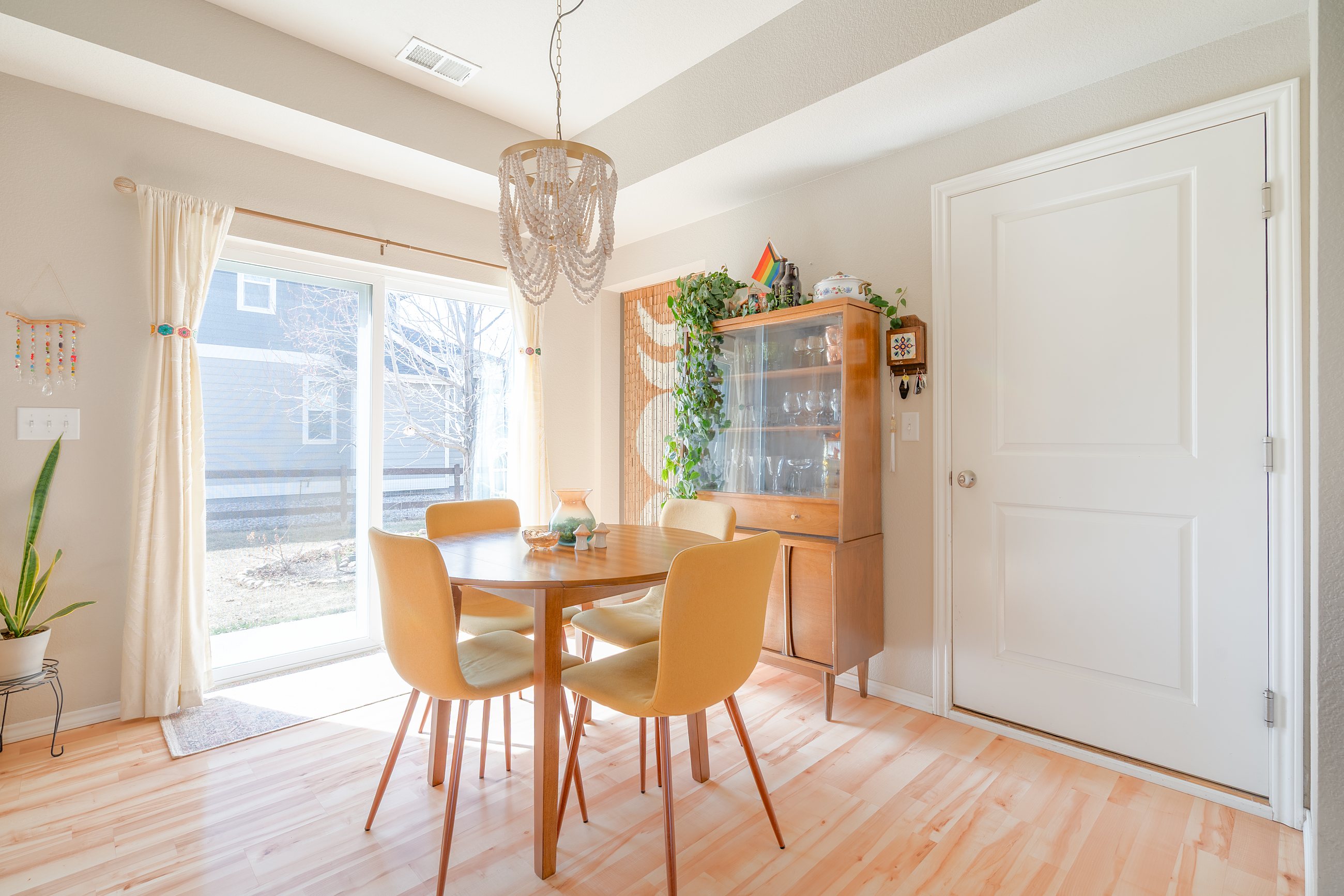 Bright dining nook with windows